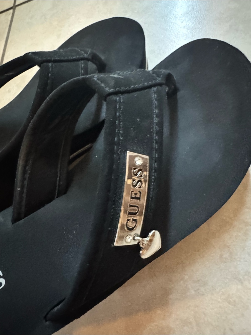 GUESS Black Wedge Flip Flop Sandals - Picture 5 of 5